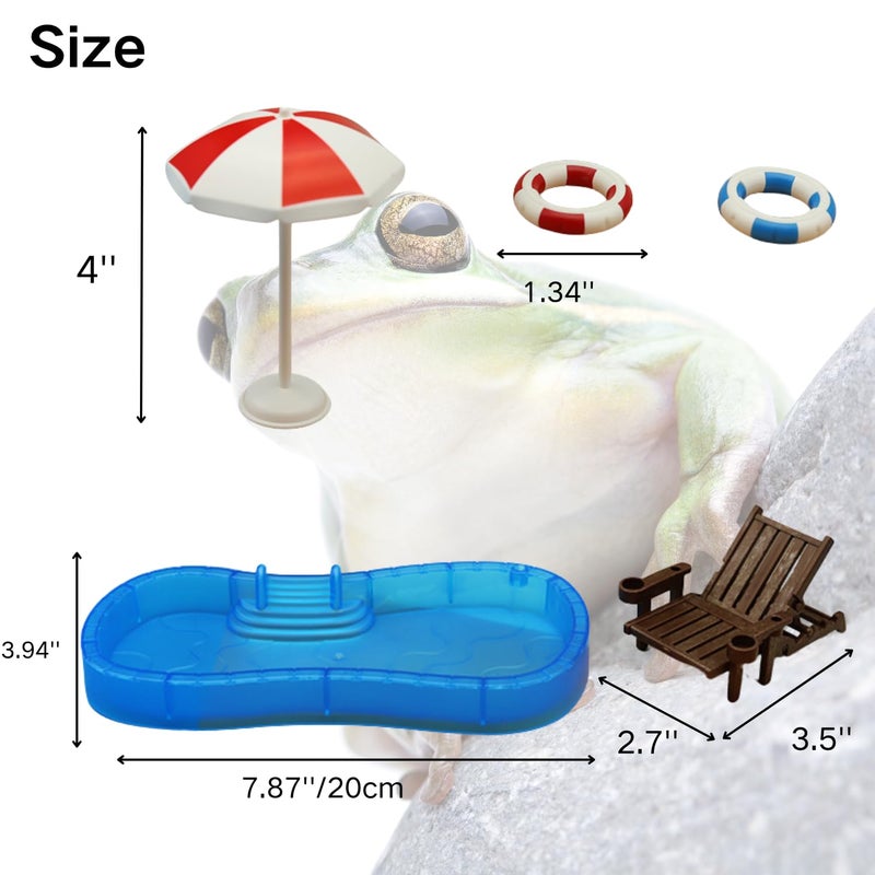 Tree Frog Tank Accessories - Novelty Pool Theme Set Turtle Habitat Decoration Reptile Water Food Bowl for Amphibian Aquatic Frog Toad Lizard Leopard Gecko Hermit Crabs Snake Spider Scorpion (Pool Set) - Image 2